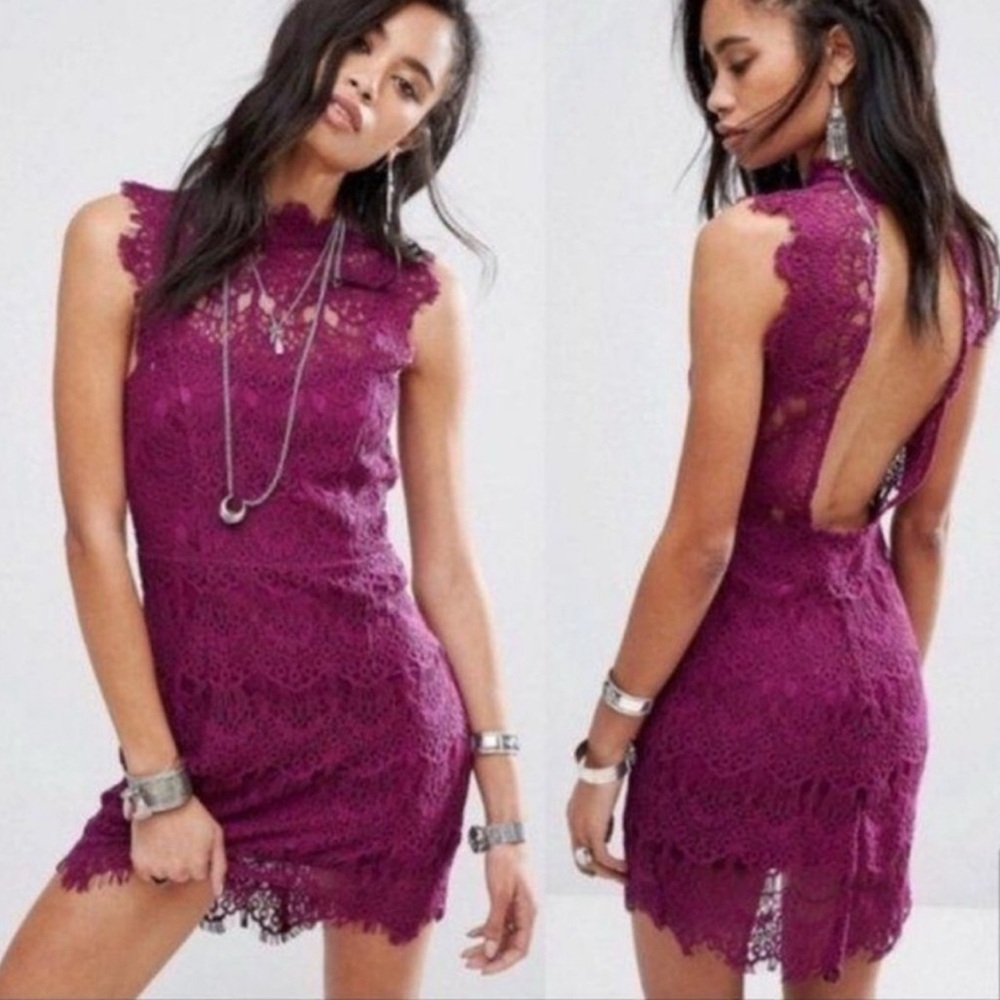 Free People Day Dream Magenta Lace Dress